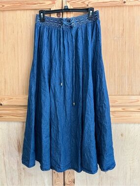 Indigo & Lace Blue Maxi Skirt with Drawstring Waist Sz XL